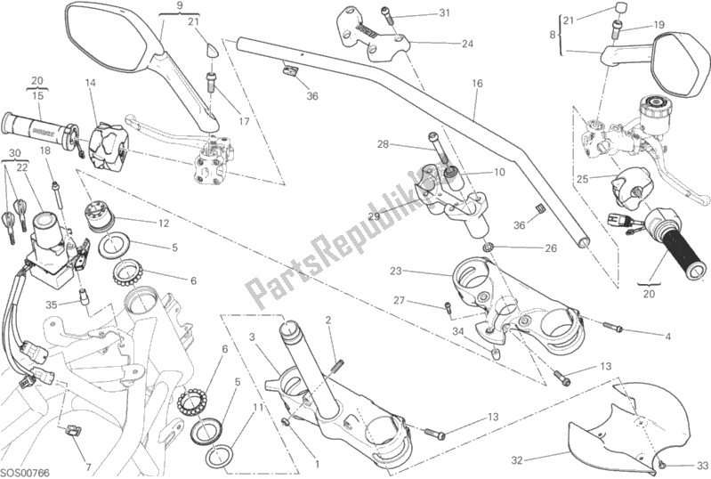 All parts for the Handlebar of the Ducati Multistrada 1200 S Touring 2016